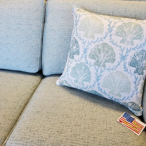 grey sofa with pillow - Kitty Hawk Carpets & Furniture in NC