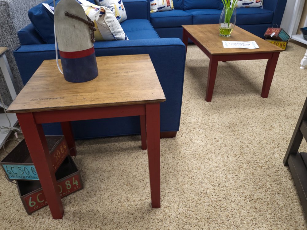 Kitty Hawk Carpets & Furniture Promotions Red and Wood cocktail table endtables
